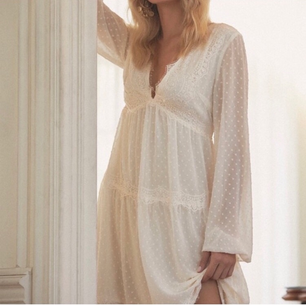 NWT LULUS White Wistful Moment Swiss Dot Dress
